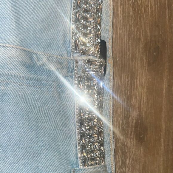 - Retrofete Women's Blue Denim Mini Skirt Size 32 Rhinestone Embellished - Picture 13 of 14